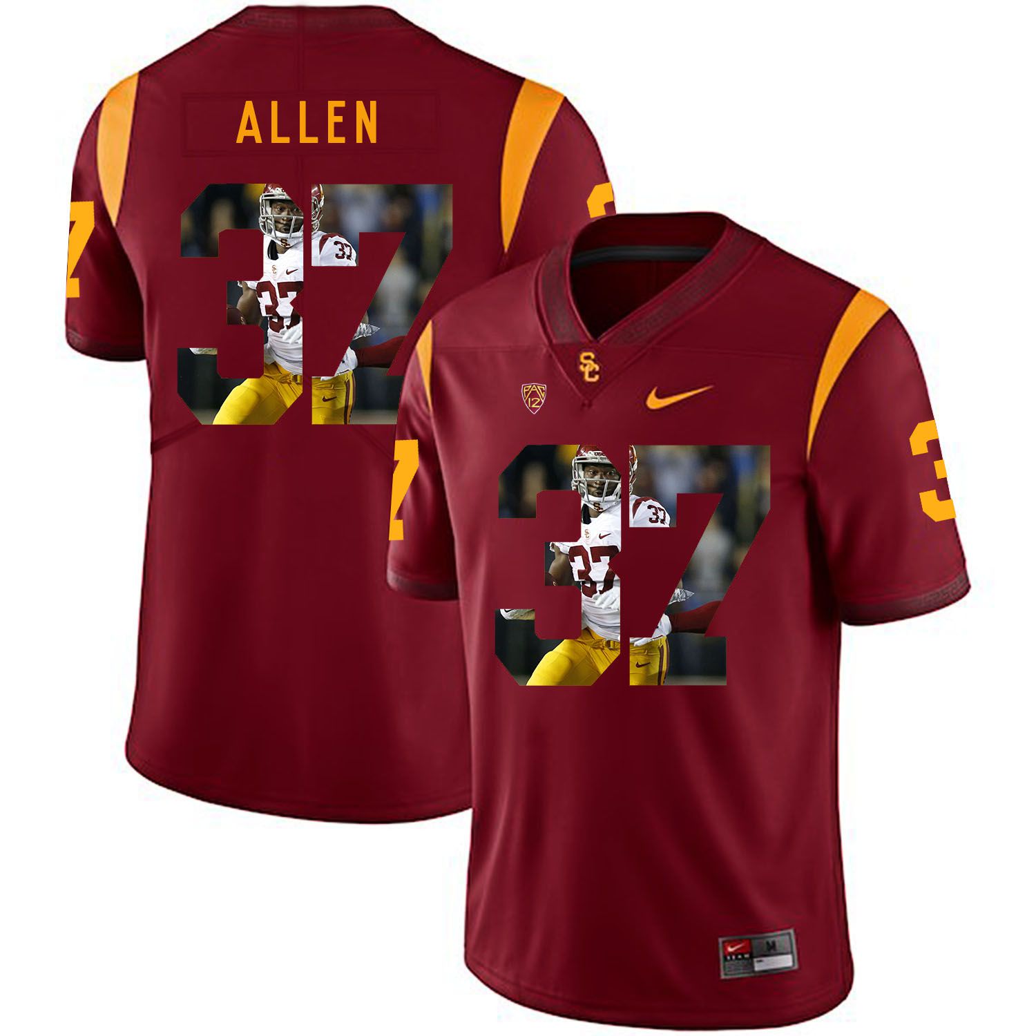Men USC Trojans 37 Allen Red Fashion Edition Customized NCAA Jerseys